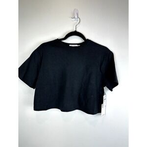 NWT Good American Cotton Black Heritage Cropped Tee size XS